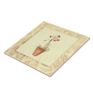 Vintag Blush Pink Grün und Gelb Blumen Fliese