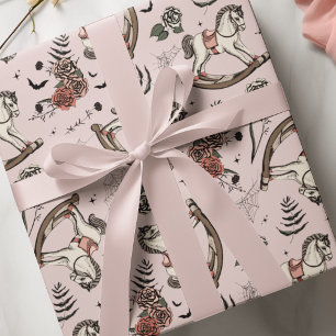 Vintag Blush Pink Rocking Horse Gothic Baby Geschenkpapier