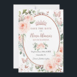 Vintag Blush Pink Rose Gold Quinceñera Save The Date<br><div class="desc">Personalisieren Sie diesen Vintagen chic rot Rosa Blumengold Quinceañera / Sweet 16 Geburtstag Save the Date einfach und schnell. Klicken Sie einfach auf die Schaltfläche "Weitere Einstellungen", um die Texte zu bearbeiten, Schriftart und Schriftart zu ändern. Mit sanften Aquarellblüten, vergoldeten Schmetterlingen aus Rose und einer vergoldeten Rose besticht der ovale...</div>