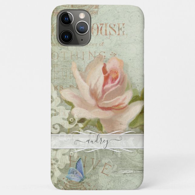 Vintag Blush Pink Roses Painted Butterfly w Name Case-Mate iPhone Hülle (Rückseite)