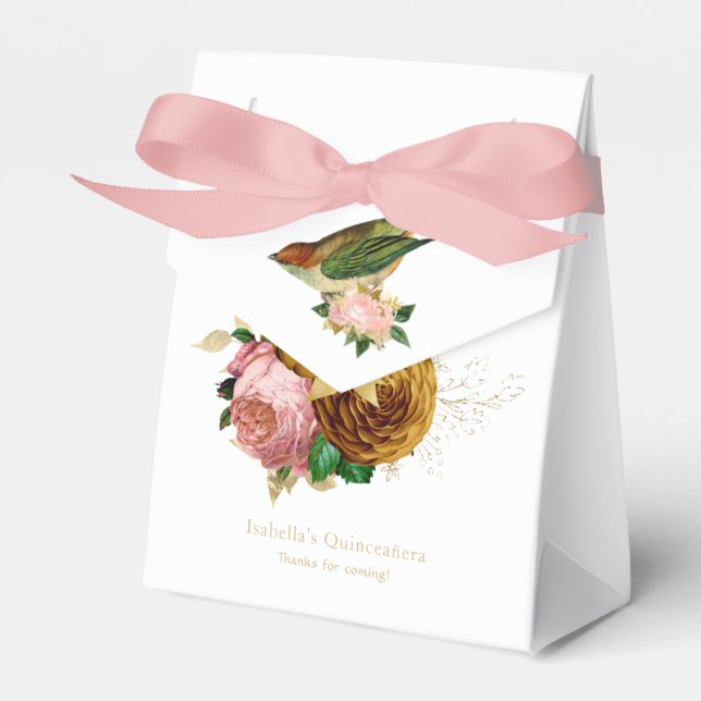 Vintag Blush Pink und Gold Quinceñera Geschenkschachtel (Vorderseite)