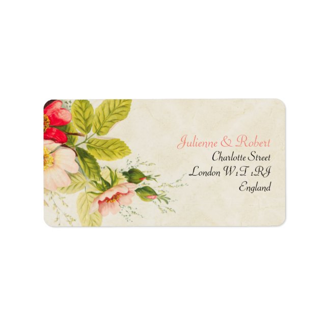 Vintag Blush Rose Blumenzwiebelbläschen Adressaufkleber (Vorne)