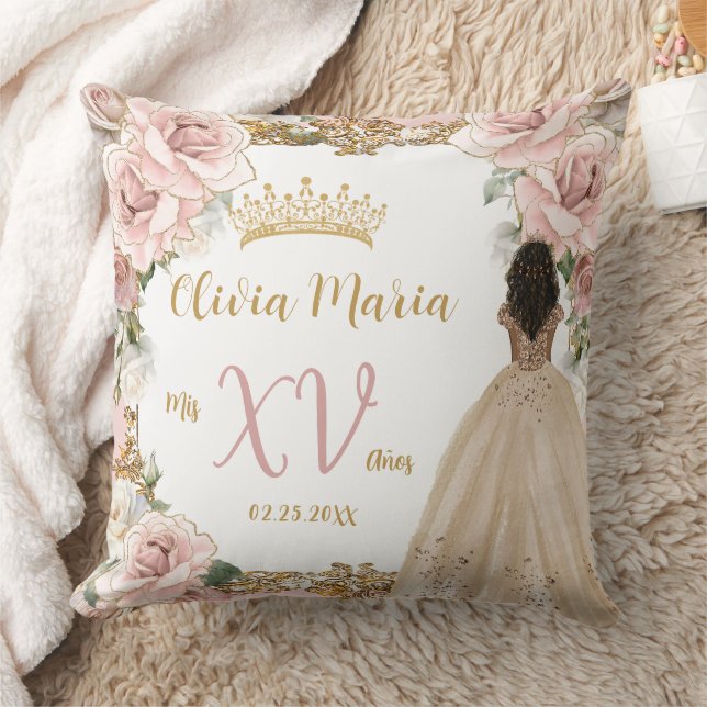 Vintag Blütenpinsel Champagner Quinceñera Kissen (Decke)