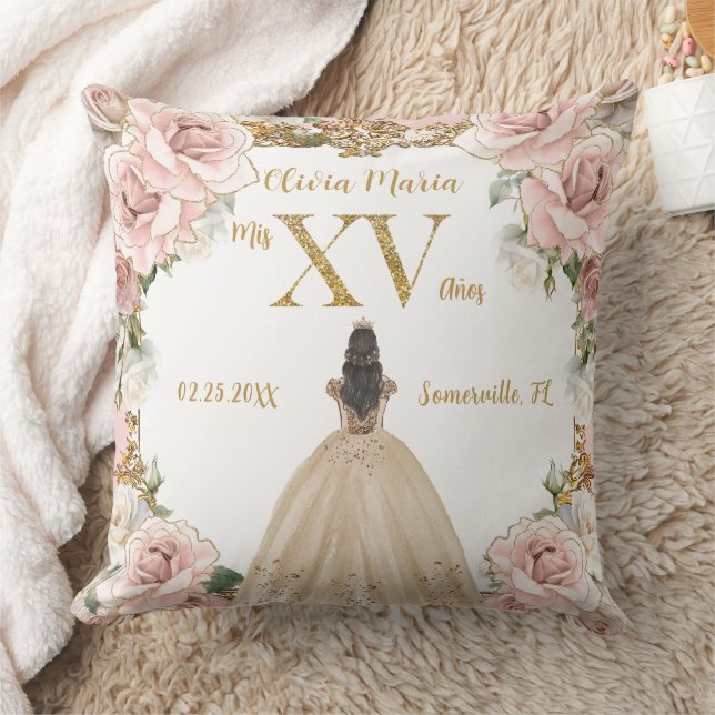 Vintag Blütenpinsel Champagner Quinceñera Kissen (Decke)