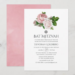 Vintag Blütenrosa Blütenbäume Mitzvah Einladung