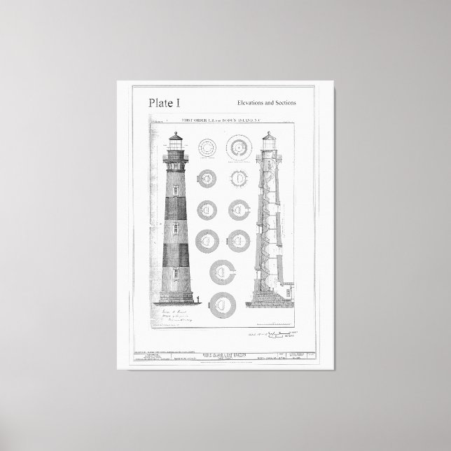 Vintag Bodie Island Leuchtturmdiagramm Leinwanddruck (Vorderseite)