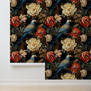 Vintag Boho Blue Cream Red Large Jungle Parrot Tapete