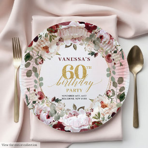 Vintag Boho Burgundy Blush Gold Rose Teller