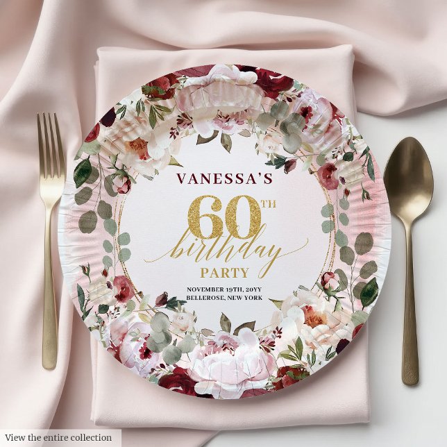 Vintag Boho Burgundy Blush Gold Rose Teller (Vintage Boho Burgundy Blush Gold Roses Plates

)