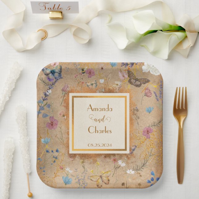 Vintag Boho Butterfly Garden Wedding Pappteller (Hochzeit)