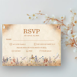 Vintag Boho Butterfly Garden Wedding RSVP Card Karte