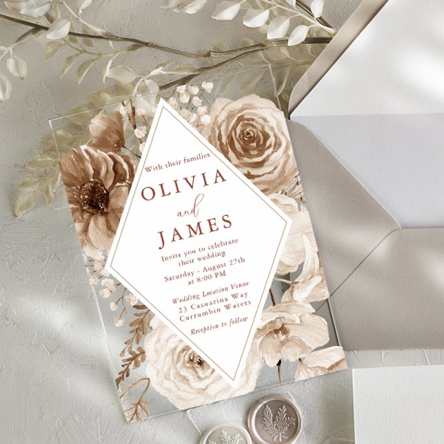 Vintag Boho Floral Frame Wedding Acryleinladungen (Von Creator hochgeladen)