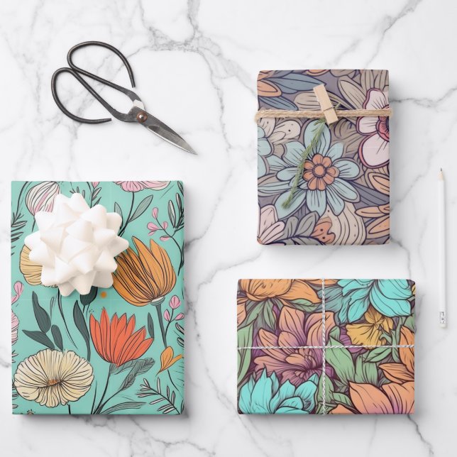 Vintag Boho Floral Wedding Geburtstag Geschenkpapier Set (Vorderseite)