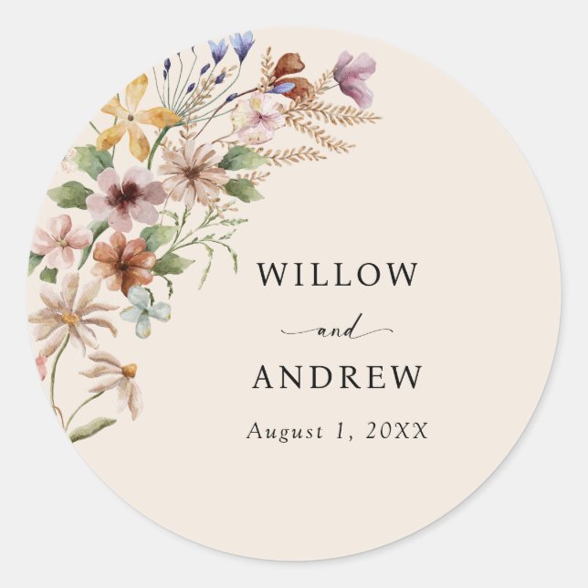 Vintag Boho Floral Wedding Runder Aufkleber (Vorderseite)
