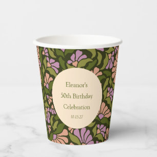 Vintag Boho Green Floral Custom 50. Geburtstag Pappbecher
