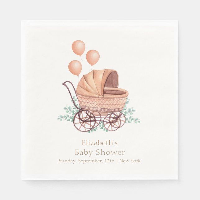 Vintag Boho Greenery Stroller Balloon Baby Shower Serviette (Vorderseite)