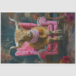 Vintag Boho Highland Kuh Rosa Stühle Decoupage Seidenpapier