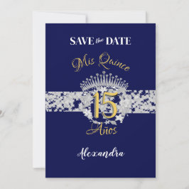 Vintag Boho Navy Silver Quinceañera Spanisch Save The Date