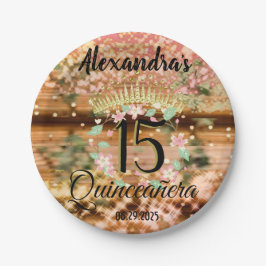 Vintag Boho Rose Gold Rustikale Quinceñera Spanisc Pappteller