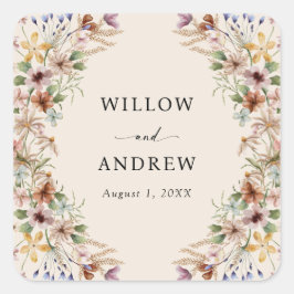 Vintag Boho Wildblume Quadratischer Aufkleber