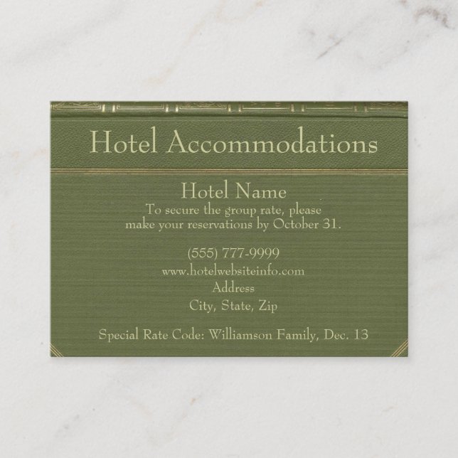 Vintag Book Hotel Unterkunft Eintrittskarten Begleitkarte (Vorderseite)