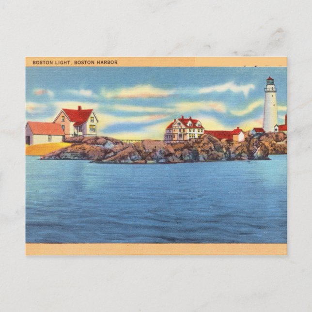 Vintag Boston Light, Boston Harbour Postkarte (Vorderseite)