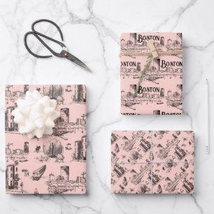 Vintag Boston Pink und Black Geschenkpapier Set