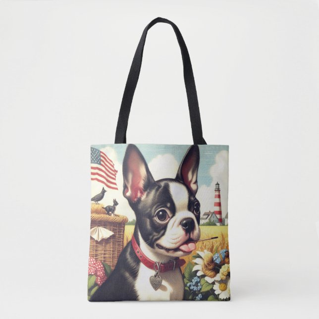 Vintag Boston Terrier Illustration Tasche (Vorderseite)