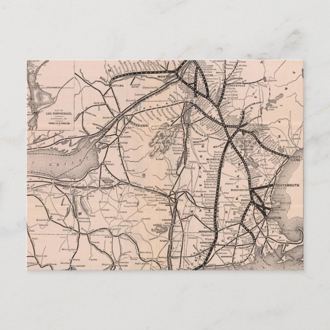 Vintag Boston und Montreal Railroad Map (1887) Postkarte (Vorderseite)