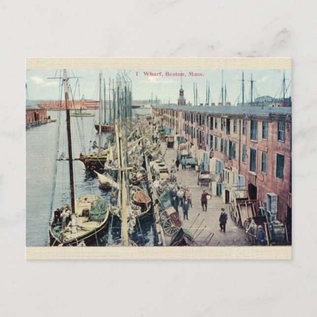 Vintag Boston Wharf Postcard Postkarte (Vorderseite)