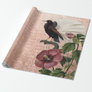 Vintag Botanischer Vogel auf Rosa Geschenkpapier