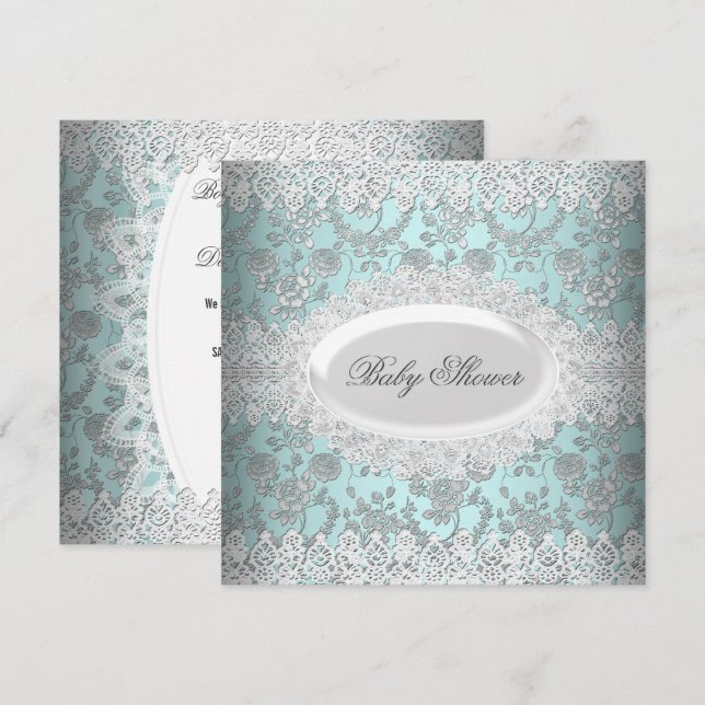 Vintag Boy Baby Dusche Blue Lace Damask Einladung (Vorne/Hinten)