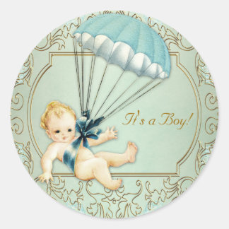 Vintag Boy Baby Dusche Runder Aufkleber