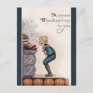 Vintag Boy Sniffing Türkei Erntedank Postkarte