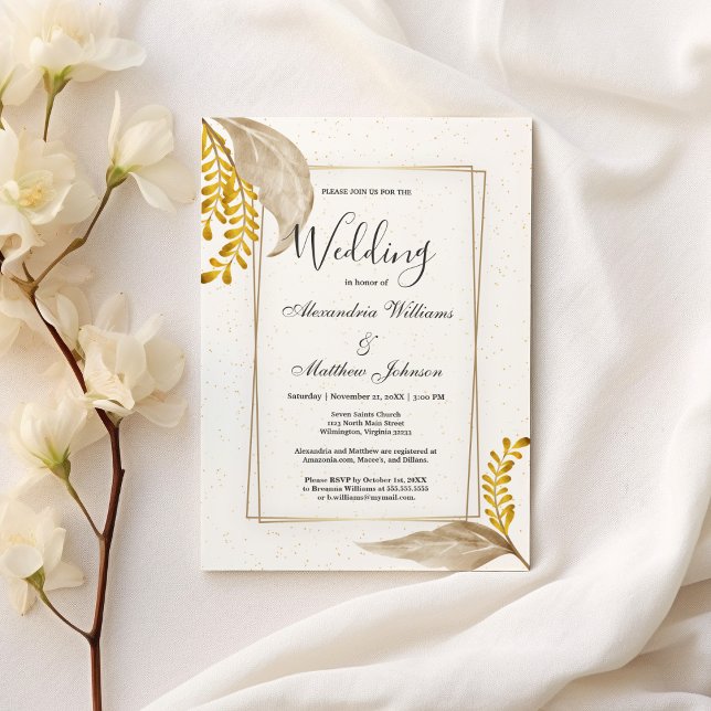 Vintag-braune Blütenhochzeit Einladung (White gold confetti vintage brown floral Wedding )