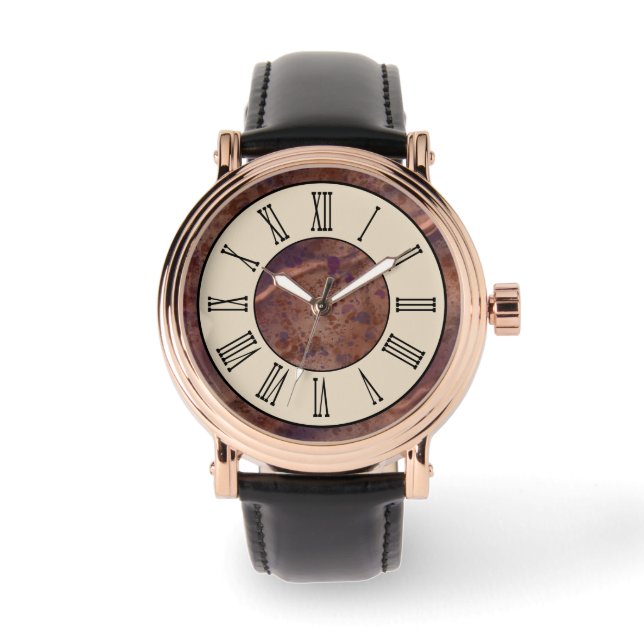 Vintag-braunes Marmormuster Armbanduhr (Vorderseite)