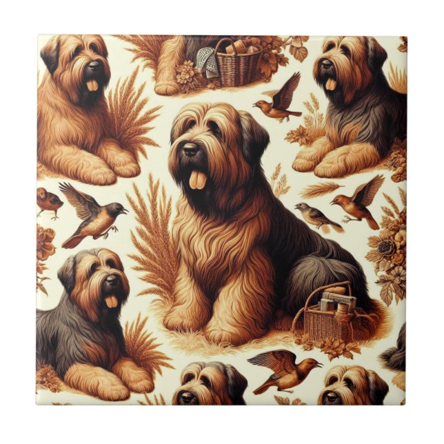 Vintag Briard Hund Nahtlos Fliese (Vorderseite)