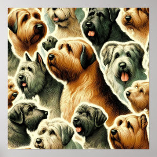 Vintag Briard Hund Nahtlos Poster