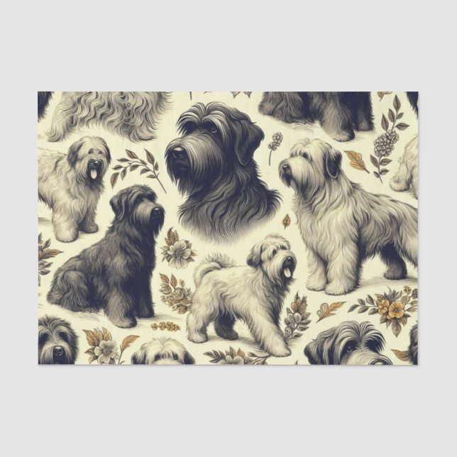 Vintag Briard Hund Nahtlos Seidenpapier (Vorderseite)