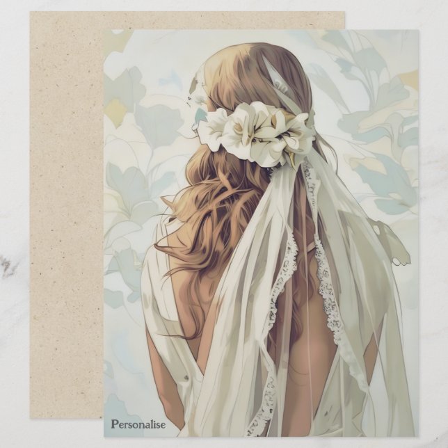 Vintag Bridge White Blume Schleier Scrapbook Paper (Vorne/Hinten)