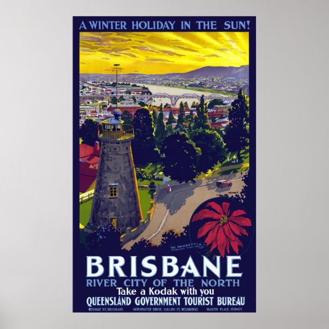Vintag Brisbane Winterurlaub Australien Reisen Poster (Vorne)