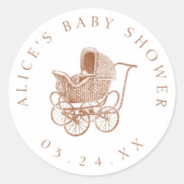 Vintag Brown Baby Carriage Baby Dusche Runder Aufkleber