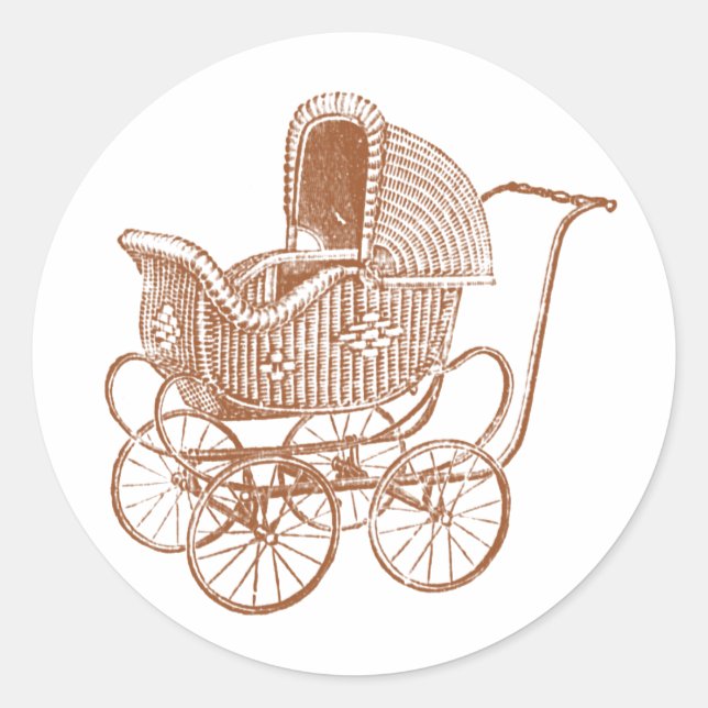 Vintag Brown Baby Carriage Baby Dusche Runder Aufkleber (Vorderseite)