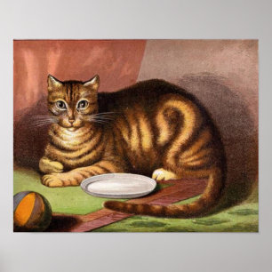 Vintag Brown Cat Canvas Print Poster