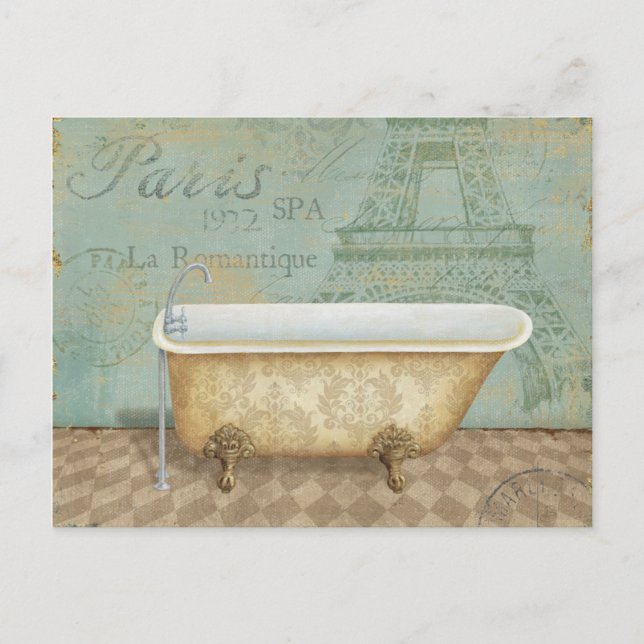 Vintag Brown French Bathtub Postkarte (Vorderseite)