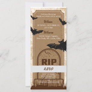 Vintag Brown Halloween Bat Party Ticket