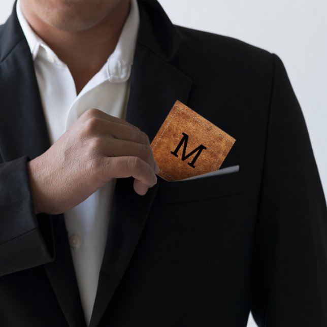 Vintag Brown Leather | Stechgrenze Quadratische Visitenkarte (Von Creator hochgeladen)