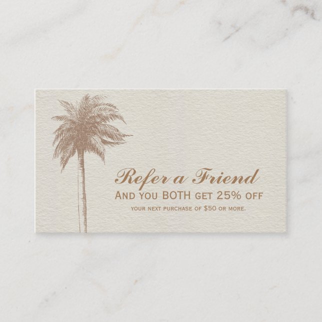 Vintag Brown Palm Tree Beach Empfehlungskarte (Vorderseite)
