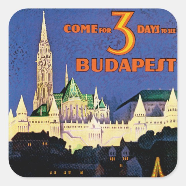Vintag Budapest Quadratischer Aufkleber (Vorderseite)