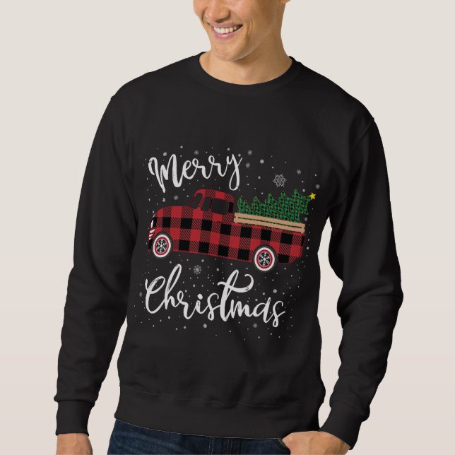 Vintag Buffalo Kariert Red Truck Frohe Weihnachten Sweatshirt (Vorderseite)